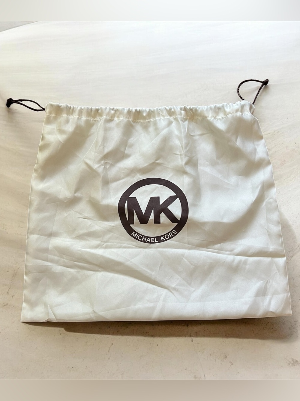 Michael Kors Cream Satin Drawstring Dust Bag with Brown MK Logo